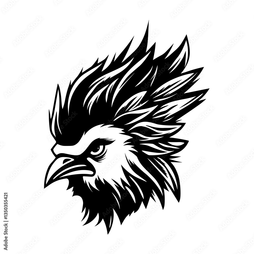 Obraz premium A striking silhouette of a harpy's head, combining human and bird-like features with a fierce expression. Perfect for fantasy-themed designs, mythology illustrations, gaming logos