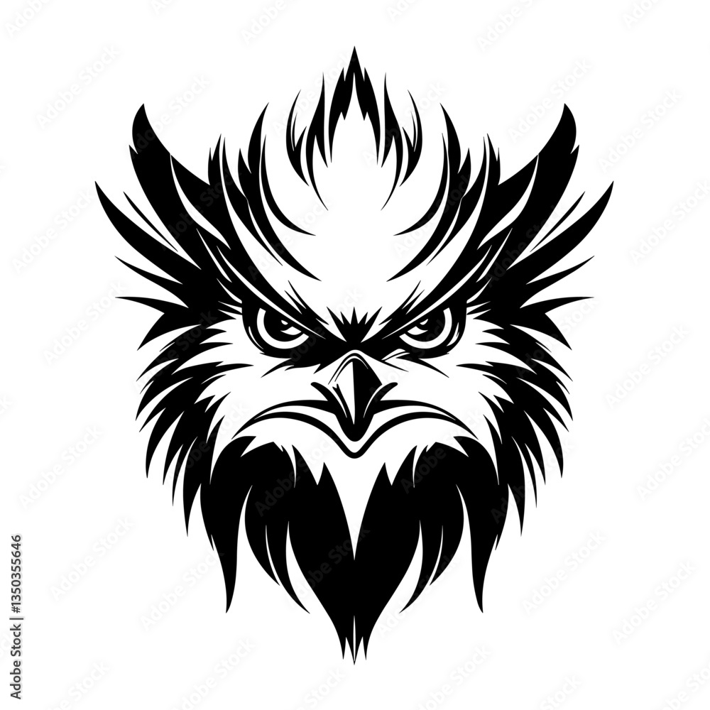 A striking silhouette of a harpy's head, combining human and bird-like features with a fierce expression. Perfect for fantasy-themed designs, mythology illustrations, gaming logos A striking silhouette of a harpy's head, combining human and bird-like features with a fierce expression. Perfect for fantasy-themed designs, mythology illustrations, gaming logos