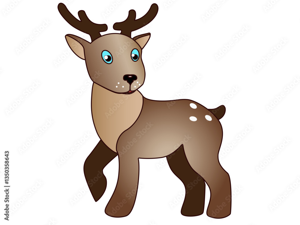 Little red deer - cartoon character. Cute little deer with white spots and blue eyes - full color vector child's drawing Little red deer - cartoon character. Cute little deer with white spots and blue eyes - full color vector child's drawing