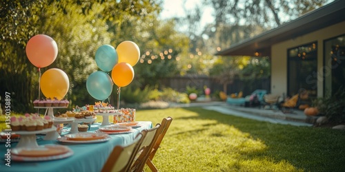 Wallpaper Mural Colorful balloons and festive treats decorating a backyard birthday party table Torontodigital.ca
