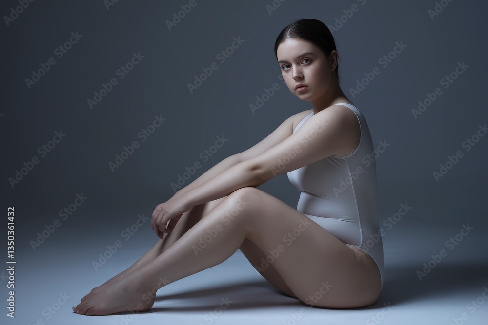 Fototapeta premium A contemplative figure poses gracefully in soft light, highlighting form and texture.