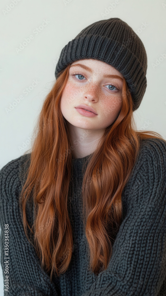Portrait of a fashionable gen z model in chunky knitwear for urban fashion inspiration Portrait of a fashionable gen z model in chunky knitwear for urban fashion inspiration
