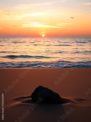 silhouette of a stone against the sea