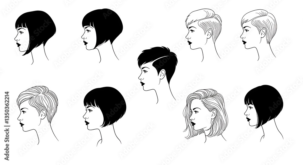 Variety of Short Hairstyles for Women Illustrations Variety of Short Hairstyles for Women Illustrations
