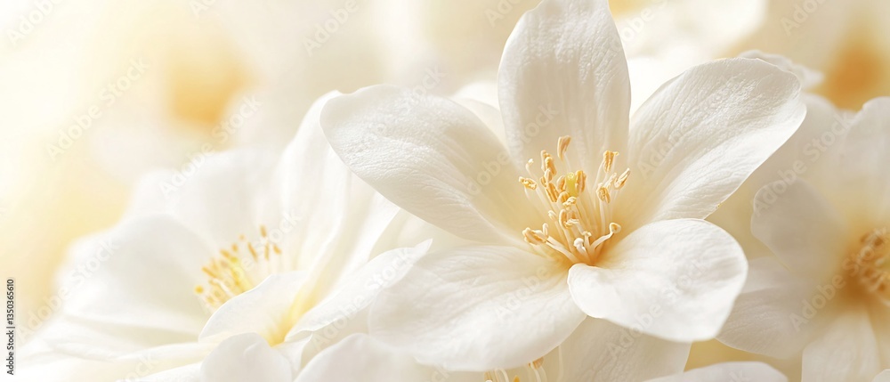 Delicate white jasmine blossoms in soft light evoke serenity and purity Delicate white jasmine blossoms in soft light evoke serenity and purity