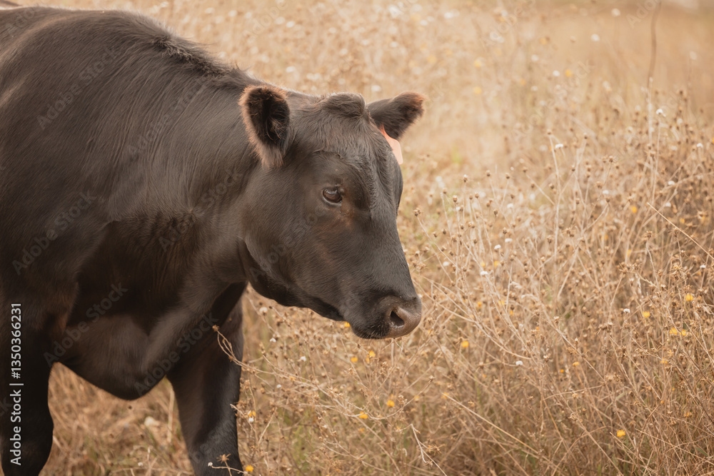 Close up portrait of Black Angus cow on rural Australian property Close up portrait of Black Angus cow on rural Australian property