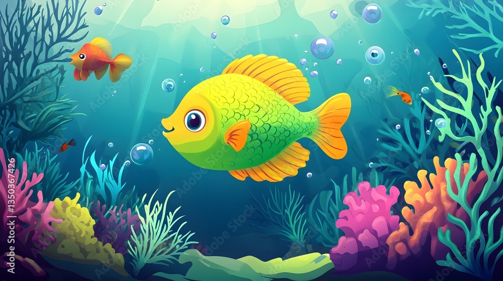 Fototapeta premium Vibrant Big Green Fish in Underwater World with Wild Sea Animals for Ocean Conservation Projects