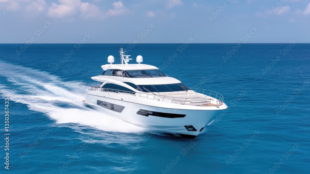 Fototapeta premium Luxurious motor yacht gliding across azure ocean