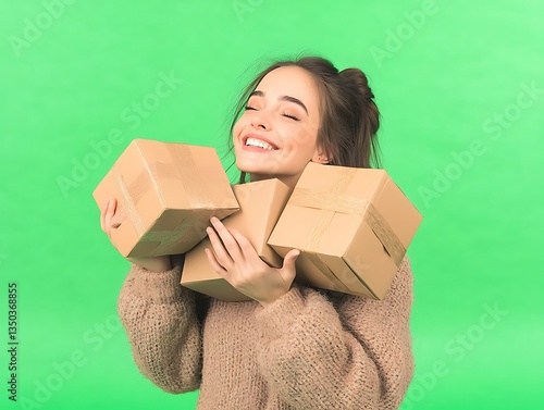 Happy woman receiving packages.