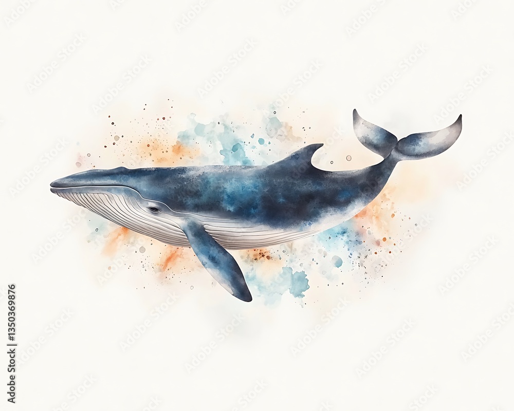Fototapeta premium Watercolor whale illustration (2)