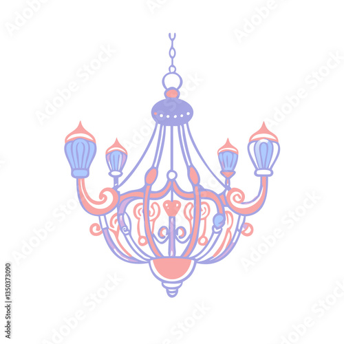 Elegant wedding chandelier icon with pastel colors, celebration concept