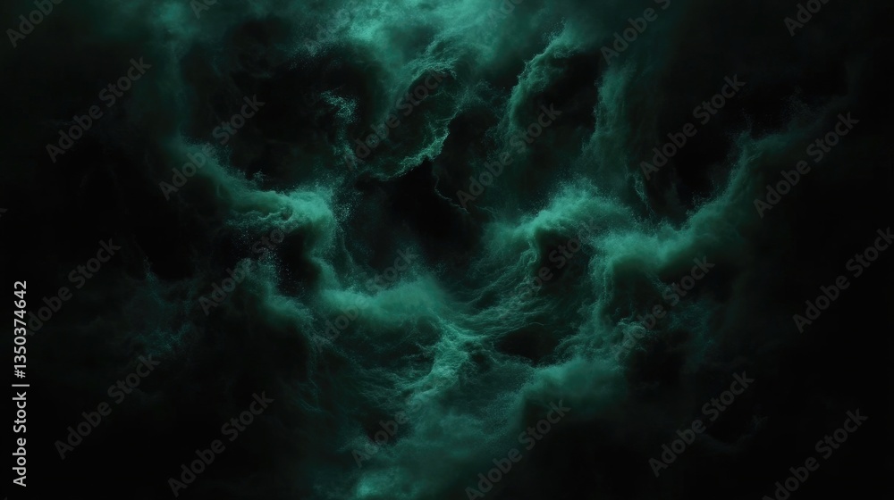Dark, swirling, ominous clouds fill the frame. Deep, teal-green hues create a foreboding atmosphere Dark, swirling, ominous clouds fill the frame. Deep, teal-green hues create a foreboding atmosphere