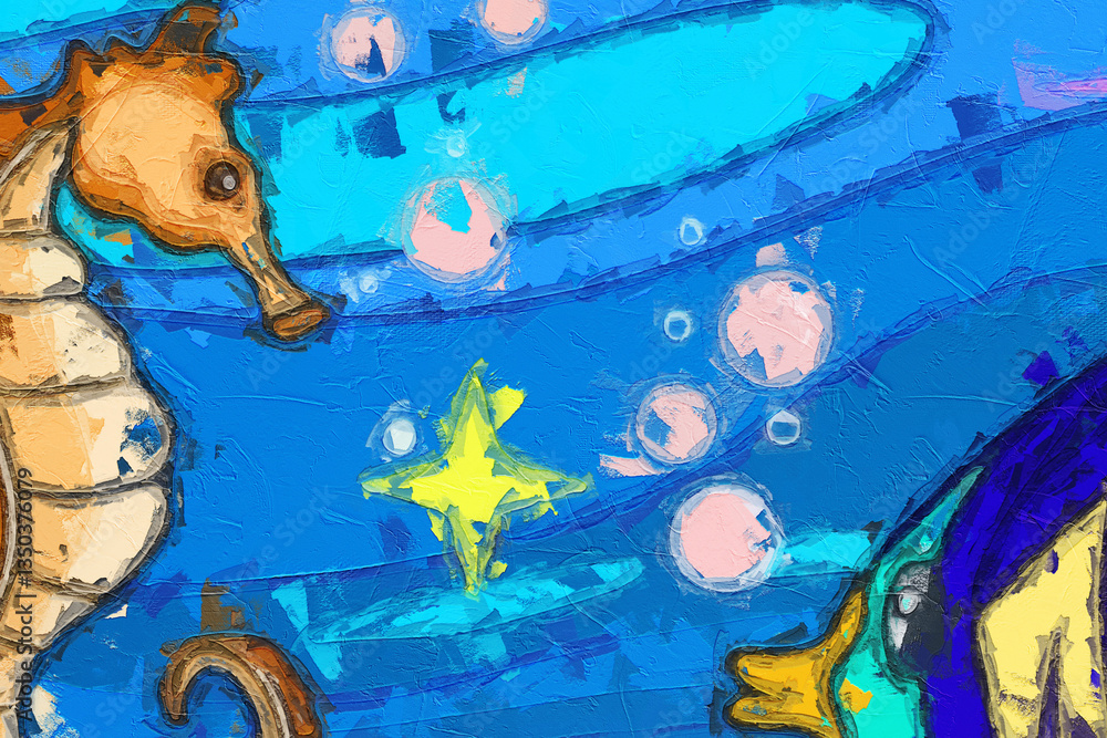 Naklejka premium Various oil paintings, flowers, paisley roses, peonies, chrysanthemums, and marine creatures are beautiful