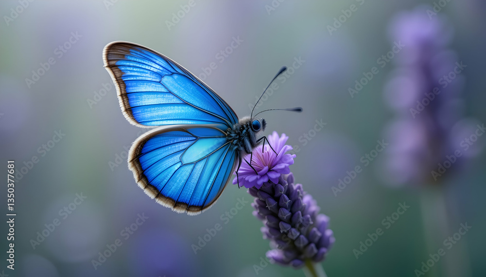 Vibrant Blue Butterfly on Lavender Blossom Nature Photography Wildlife Stock Image Peaceful Garden Scene Vibrant Blue Butterfly on Lavender Blossom Nature Photography Wildlife Stock Image Peaceful Garden Scene