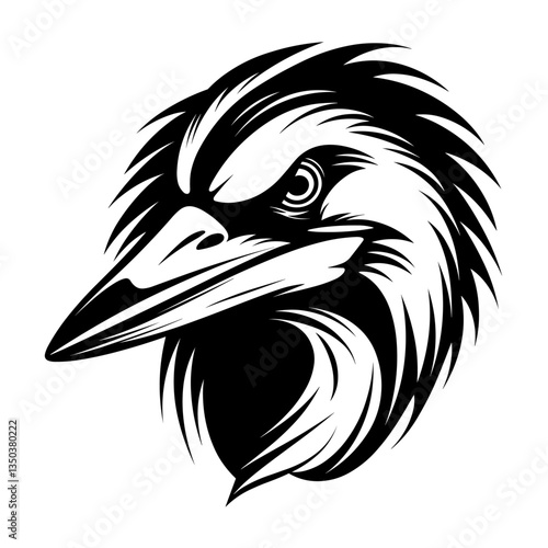 A sleek and elegant silhouette of a heron's head, showcasing its long, curved beak and graceful neck. Ideal for wildlife illustrations, nature-inspired designs, birdwatching logos