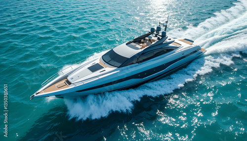 Luxury yacht cruising on turquoise waters represents elegance and freedom of the open sea travel experience