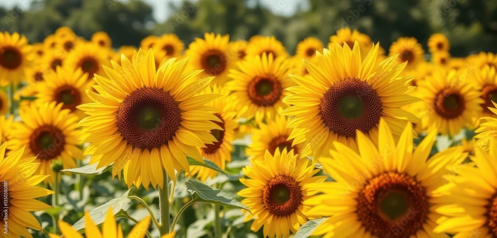 Vibrant sunflower field, blossoms in full bloom, golden yellow petals, closeup, sunflowers Vibrant sunflower field, blossoms in full bloom, golden yellow petals, closeup, sunflowers