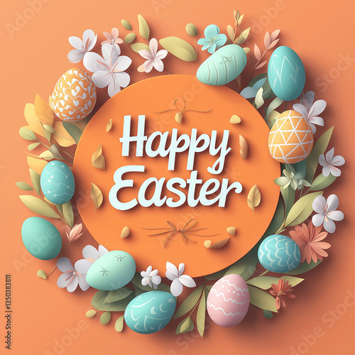 Happy Easter Floral Design Eggs, Flowers, Spring Festive