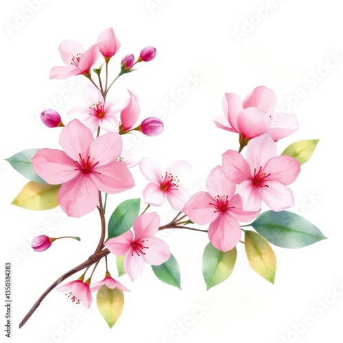 Delicate watercolor blossoms and leaves on a pastel background, cherry, fabric