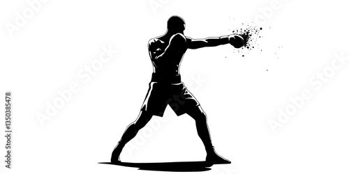 Strong boxing man silhouette vector illustration
