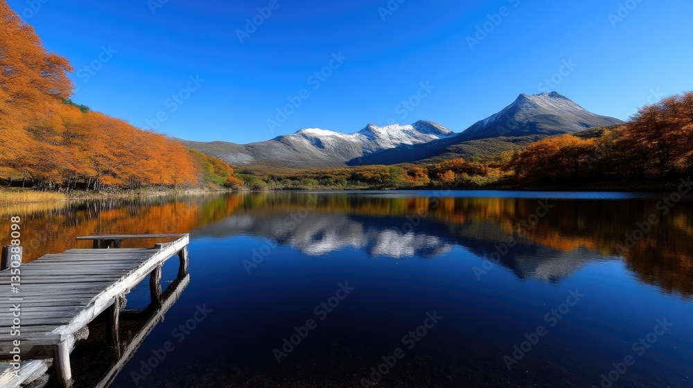 Fototapeta premium Serene autumn lake nestled amidst majestic mountains