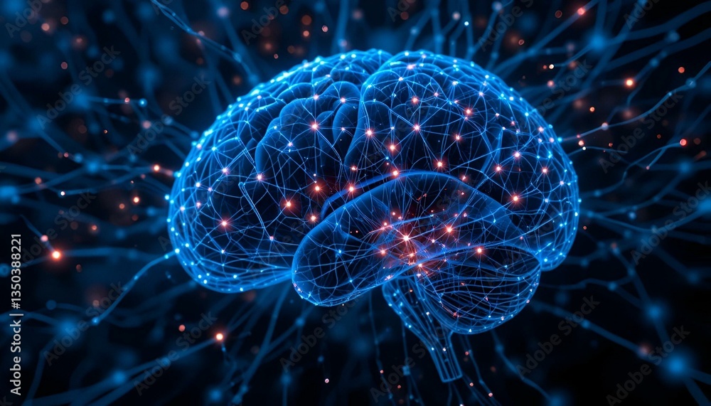 A visual representation of neural networks with glowing links on a dark canvas, portraying the complexity of brain processes. A visual representation of neural networks with glowing links on a dark canvas, portraying the complexity of brain processes.