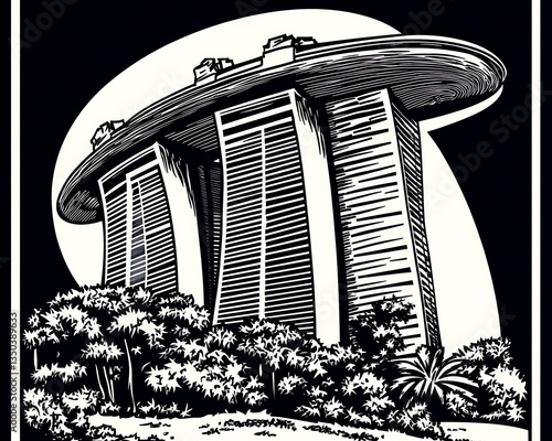 Ink Drawing of Gardens by the Bay.
