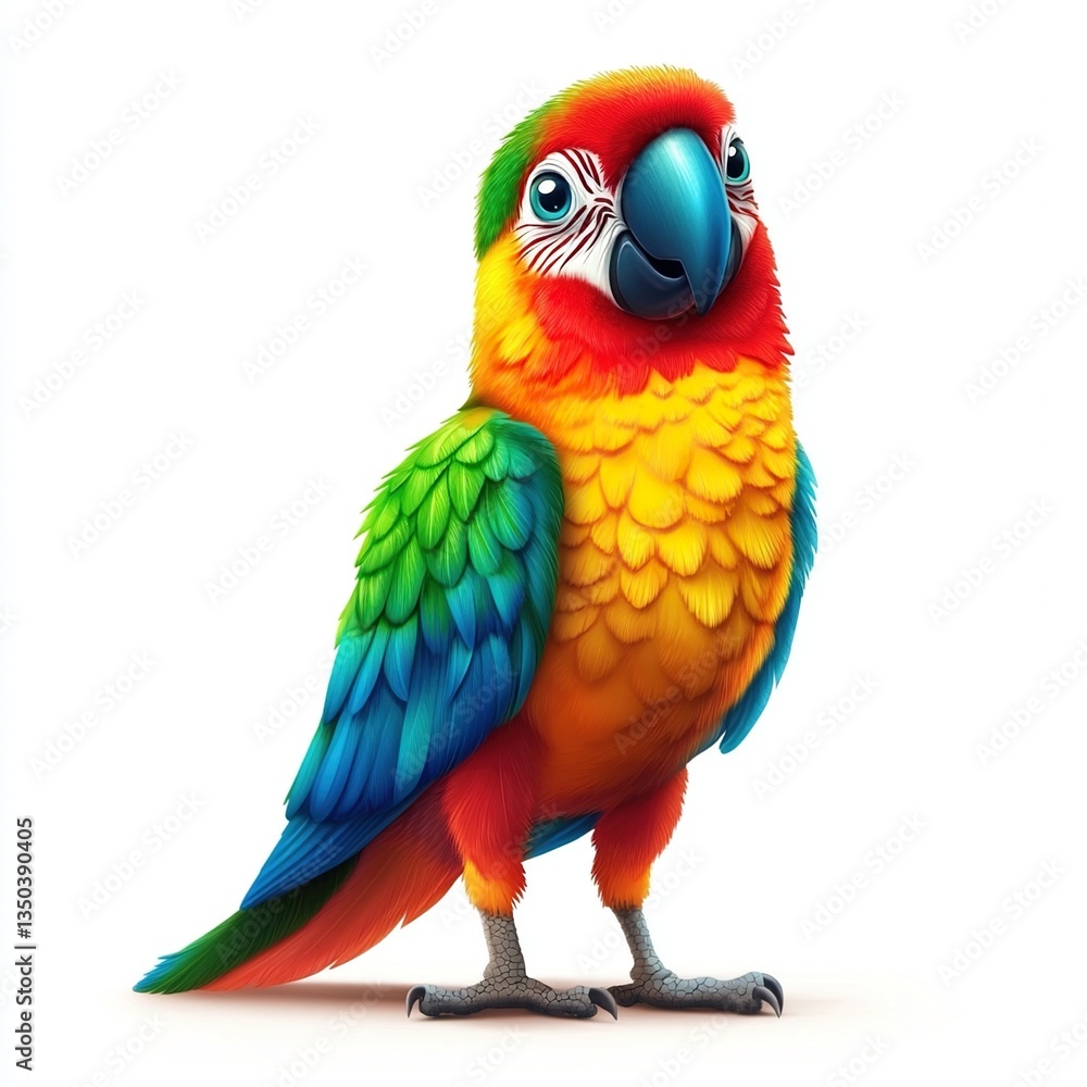 Fototapeta premium Colorful parrot standing on white background.