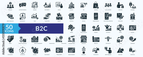 B2C icon collection set with customer feedback, loyal customer, direct marketing, mobile payment, social media marketing	