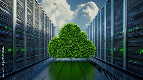Cloud Computing Servers Powered by Green Energy, Showcasing Sustainable Technology for the Future
