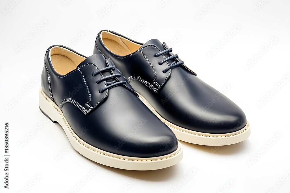 Navy Blue Leather Derby Shoes on White Background Navy Blue Leather Derby Shoes on White Background