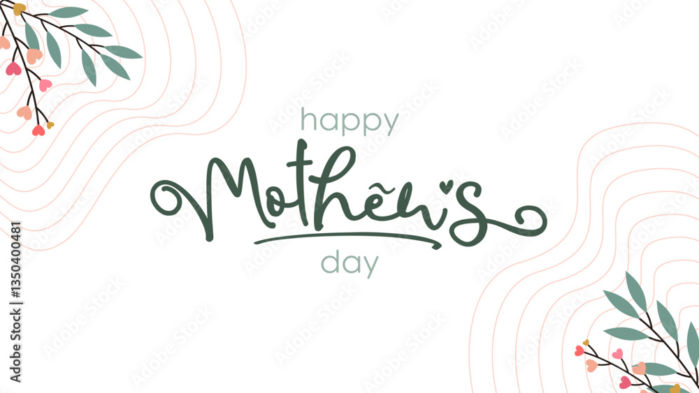 Happy Mother's Day Calligraphy Symbol on white background and floral ornament line decoration Happy Mother's Day Calligraphy Symbol on white background and floral ornament line decoration
