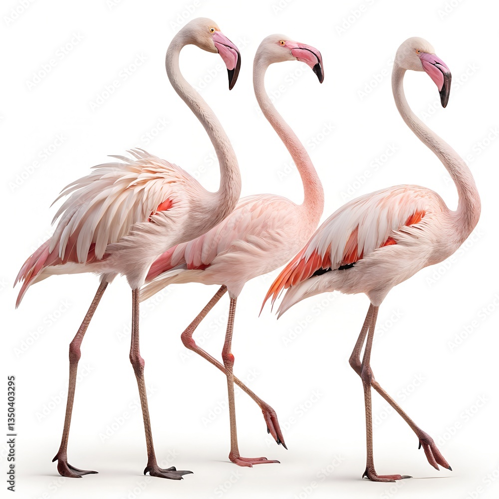 Obraz premium Set of Gracefully Standing Elegant Flamingos isolated on white background