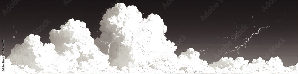 Fototapeta premium Detailed Vector Illustration of Thunderstorm with Towering Cumulus Clouds and Striking Lightning in Dramatic Sky for Weather and Atmospheric Themes