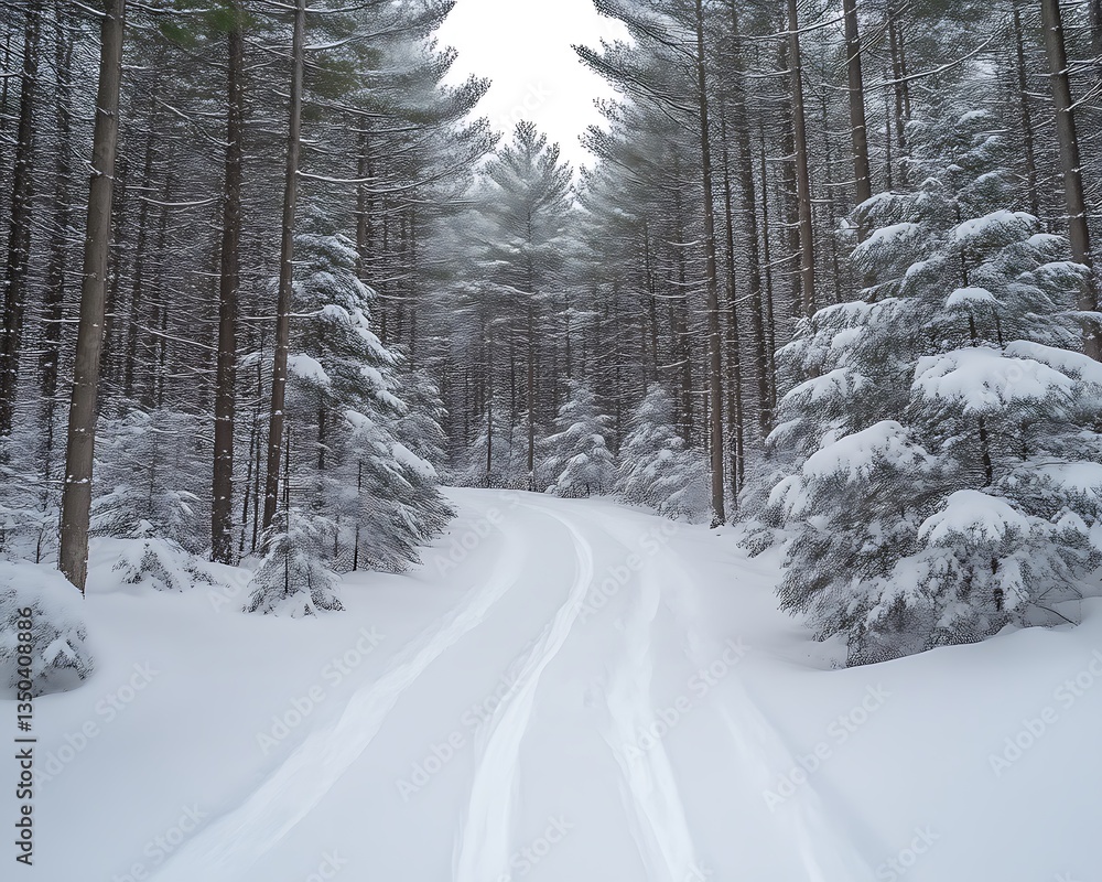 Fototapeta premium Snowy Forest Path for Winter Wonderland. (2)