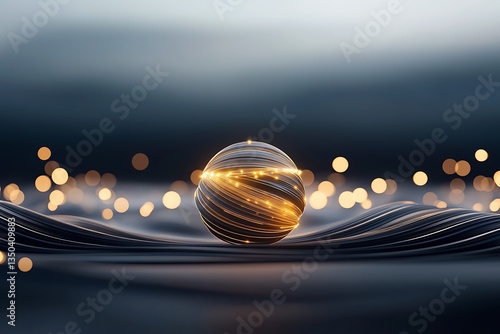 Golden sphere on dark waves.