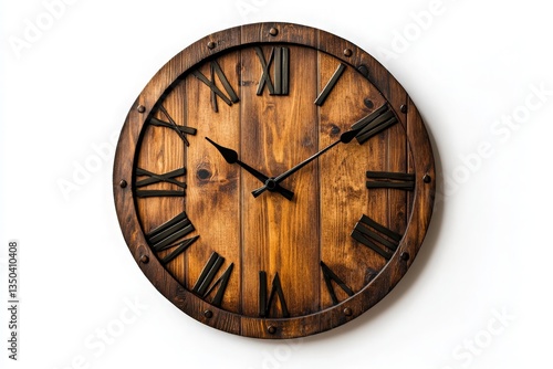 Wallpaper Mural Rustic Wooden Clock with Roman Numerals on White Background - Perfect for Enhancing Your Home Decor and Adding a Timeless Touch to Any Room Torontodigital.ca