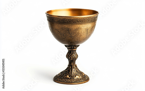 Sacred Chalice of Wine Symbolizing the Last Supper Isolated on White Background.