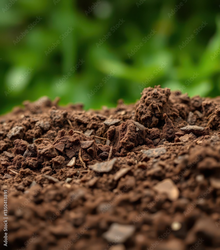 Close-up of soil texture against vibrant green backdrop, summer, spring, vibrant Close-up of soil texture against vibrant green backdrop, summer, spring, vibrant