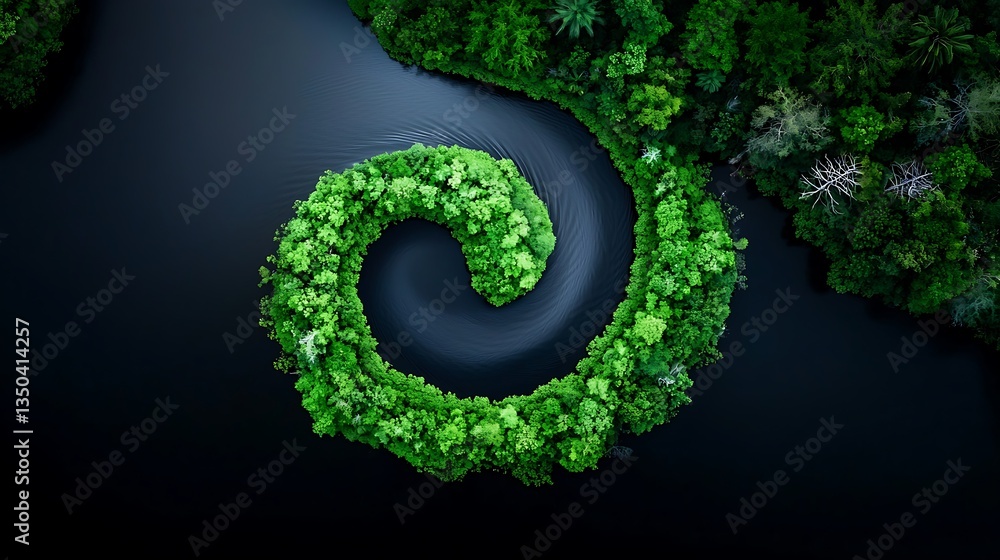 Aerial View of a Spiral Island in Lush Green Tropical Forest Aerial View of a Spiral Island in Lush Green Tropical Forest