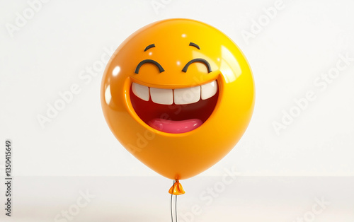 Happy Emoji Holding a Laughing Balloon Isolated on White Background.
