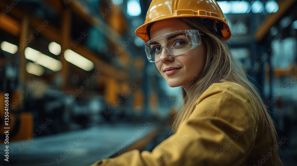 Skilled worker focuses intently while wearing safety gear in a bustling industrial environment during daylight hours Skilled worker focuses intently while wearing safety gear in a bustling industrial environment during daylight hours