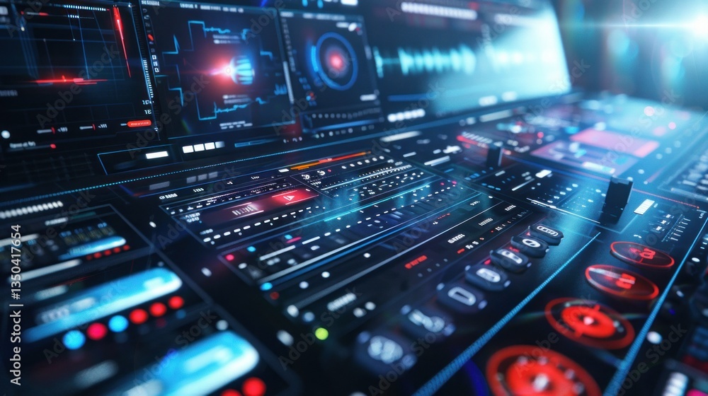 A digitally generated image of a video player interface with futuristic design. A digitally generated image of a video player interface with futuristic design.
