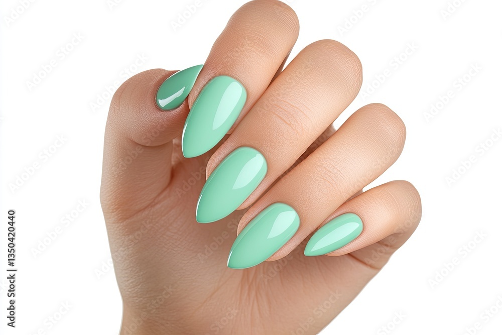 Mint Green Nails, Close-up, Studio, Woman's Hand Mint Green Nails, Close-up, Studio, Woman's Hand