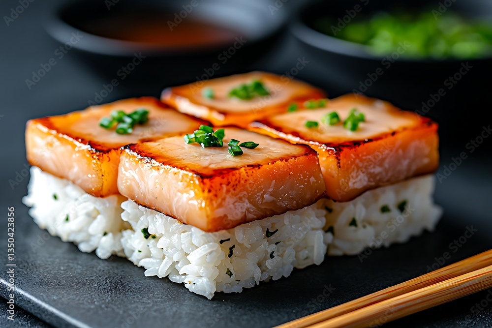 Grilled Salmon Sushi for Dark Background. Grilled Salmon Sushi for Dark Background.
