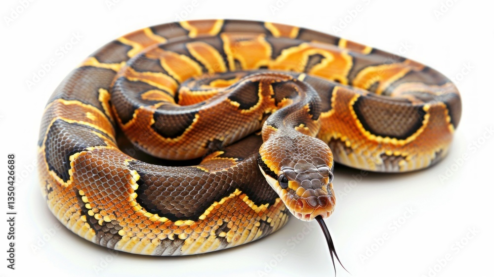 A slithering snake with its body coiled, isolated on a white background. A slithering snake with its body coiled, isolated on a white background.