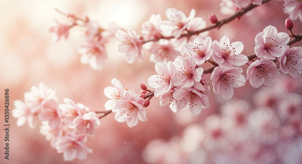 Blooming Cherry Blossoms in Spring Sunlight with Delicate Pink Petals Closeup Blooming Cherry Blossoms in Spring Sunlight with Delicate Pink Petals Closeup