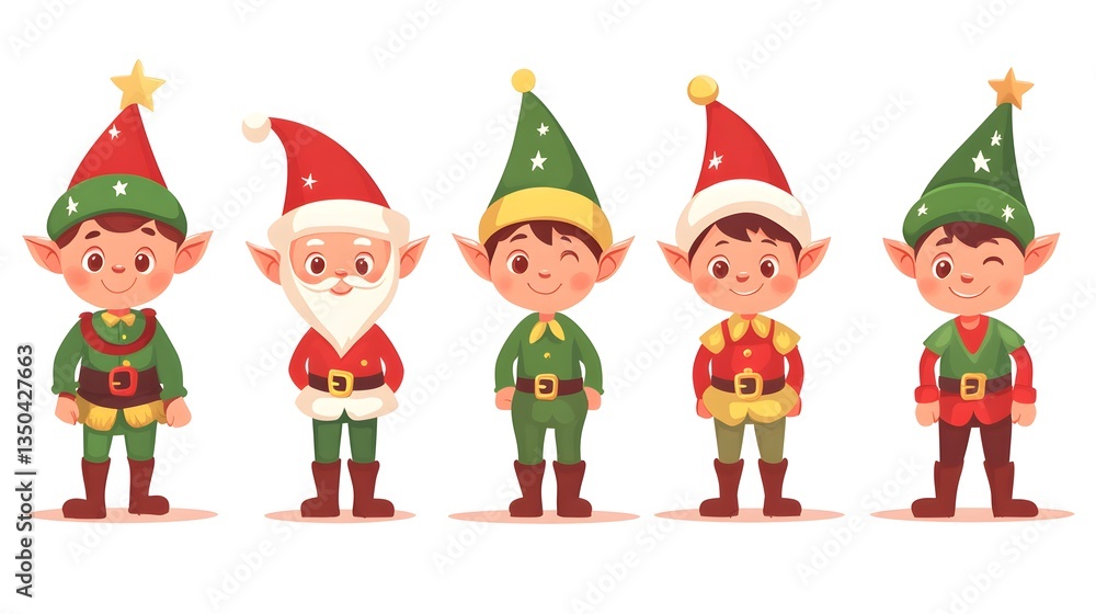 Professional Christmas Elf Character and Santa Claus Helpers Cartoon Image for Festive Designs Professional Christmas Elf Character and Santa Claus Helpers Cartoon Image for Festive Designs