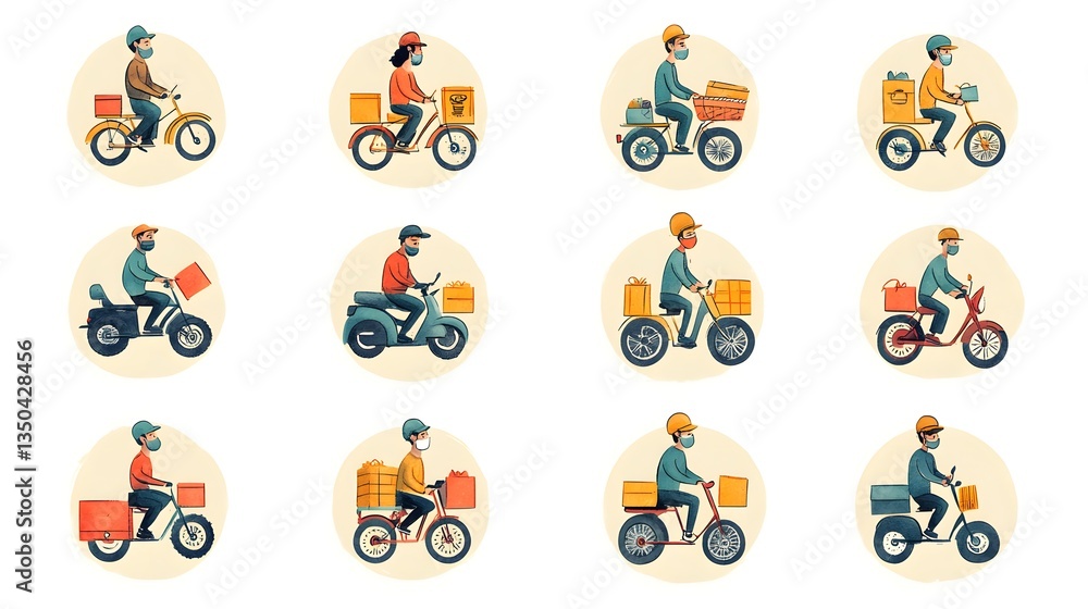 Obraz premium Professional Delivery Men in Face Masks Holding Delivery Packages