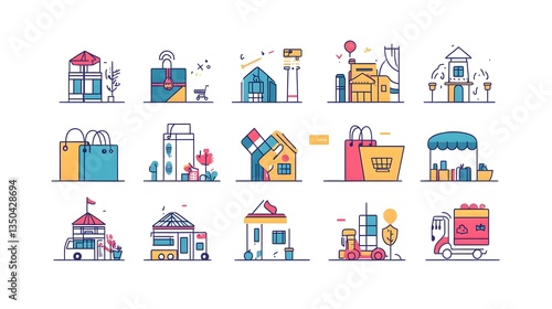 Professional E-commerce Line Design Illustration Set for Colorful Online Marketing Solutions